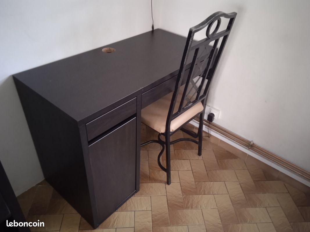 Ensemble Bureau IKEA MICKE Brun Noir & Chaise Style Fer Forgé (image 1)
