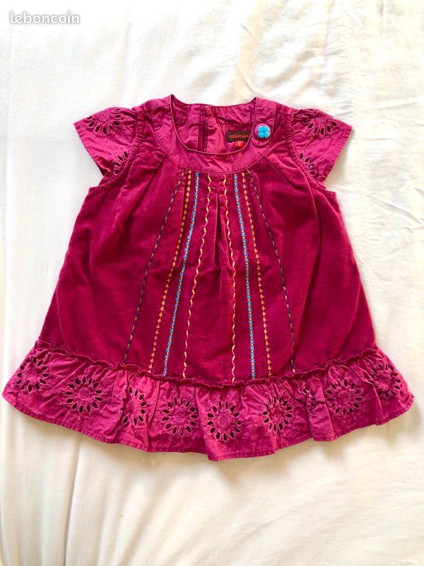 Robe bébé Catimini en velours et broderies petite fille