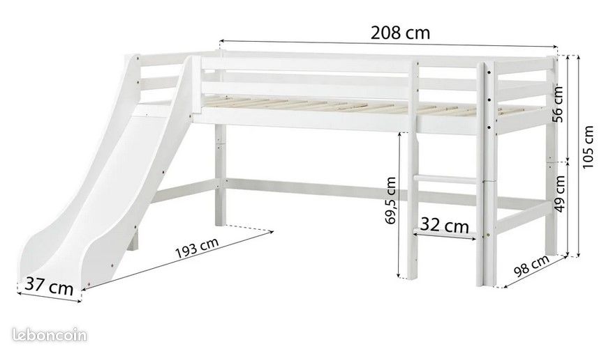 Lit enfant en bois blanc Hoppekids avec Toboggan (image 3)