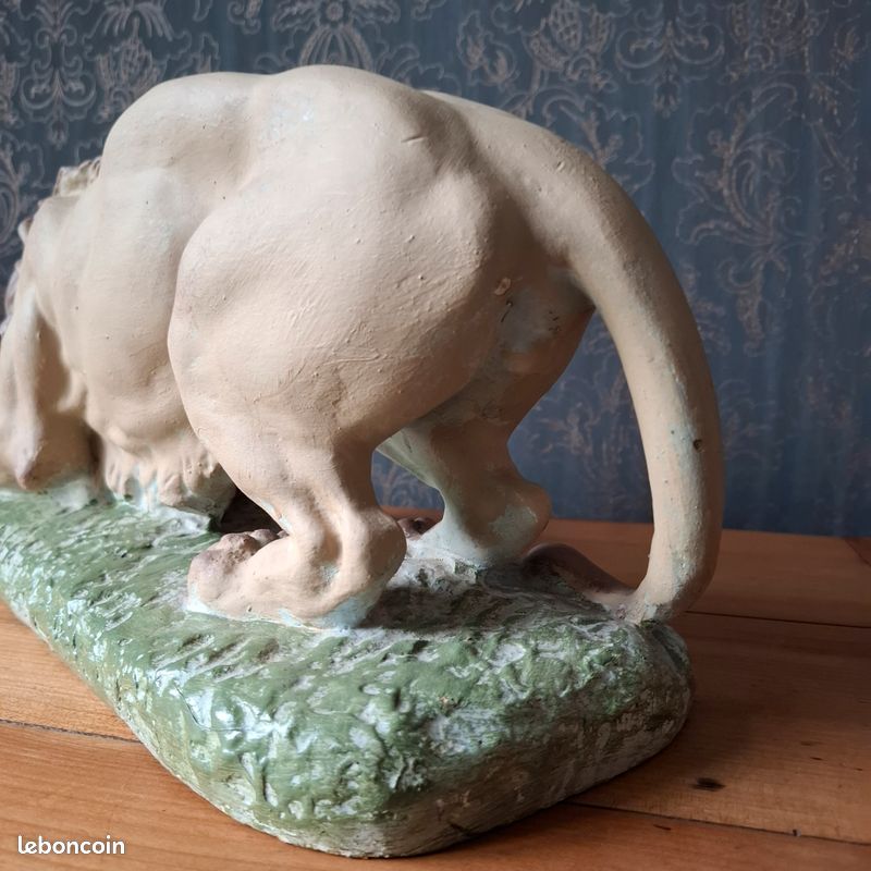 Sculpture lion en plâtre polychrome 1900 (image 6)