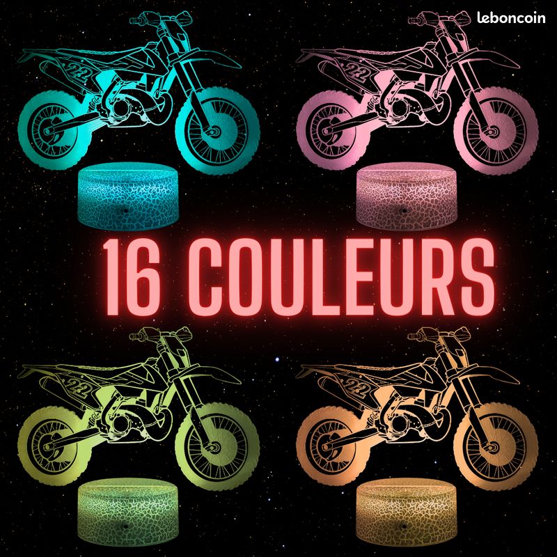 Lampe Veilleuse 3D Moto GP Avec Télécommande - Fabrication Française JNB-Maker - Multicolore USB/piles