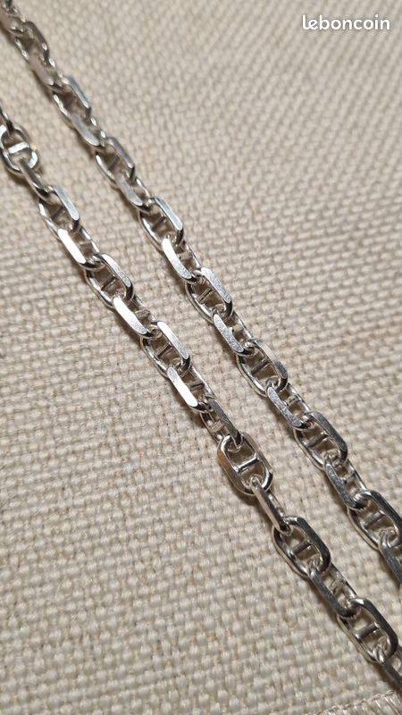 Chaîne De Cou En Argent Massif - Maille Marine Longueur 45,5 Cm - Bijou D'Occasion