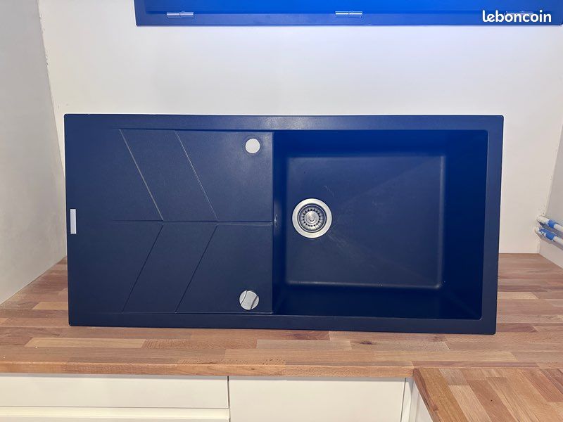 Evier en quartz et résine 1 bac 50 x 100 cm vidage inclus Calypso noir (image 1)