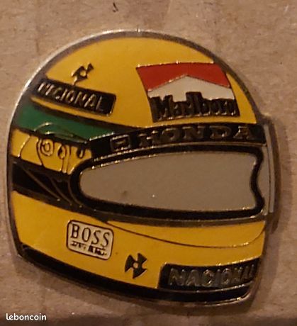 VERSION PIN'S F 1 FORMULA ONE CASQUE AYRTON SENNA HONDA BOSS JAUNE PLUS CLAIR