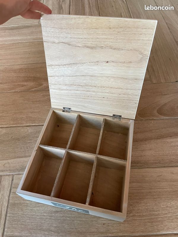 Boîte à thé Bretagne en bois – 6 compartiments – Décor breton (image 3)