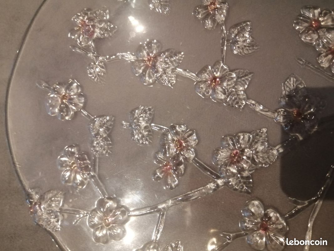 Plateau rond plate verre motif floraux (image 3)