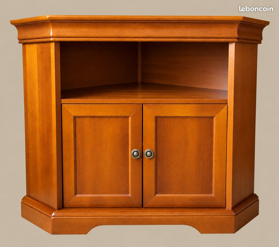 Meuble bas d'angle en merisier avec niche et 2 portes (image 1)
