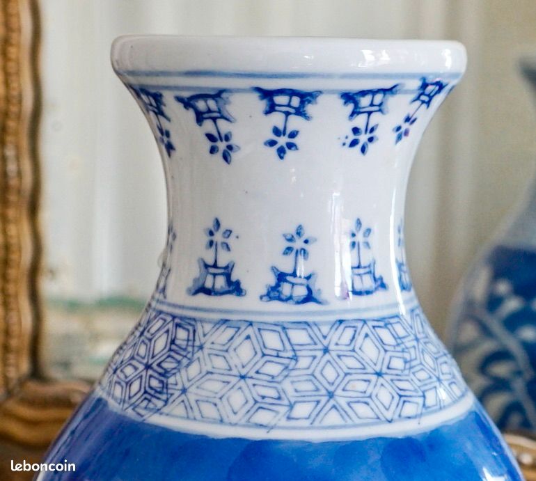 Vase bleu chinois peint main (image 5)