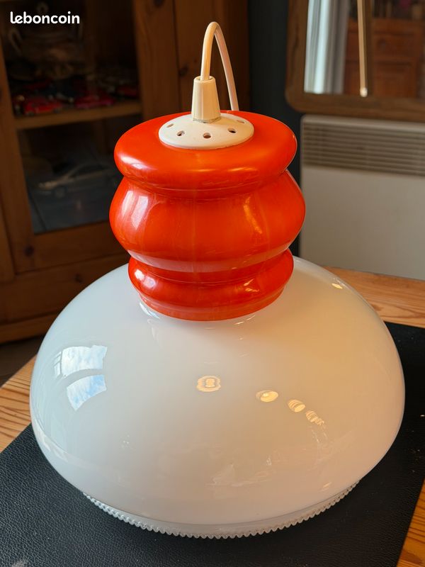 Lustre en opaline blanc et orange vintage (image 7)