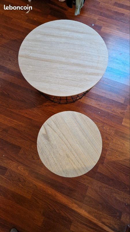 Table basse ronde d'appoint noir et bois (image 2)