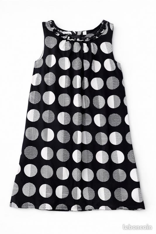 Robe Fille Justice à Pois Noirs Et Blancs Taille 12 1/2 - Occasion Très Bon état, Longueur 31 Pouces