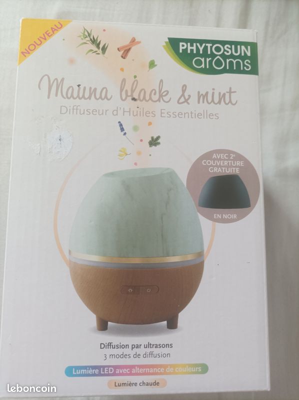 Diffuseur d'huiles essentielles Mauna black & mint phytosun lumineux avec socle noir et vert (image 2)