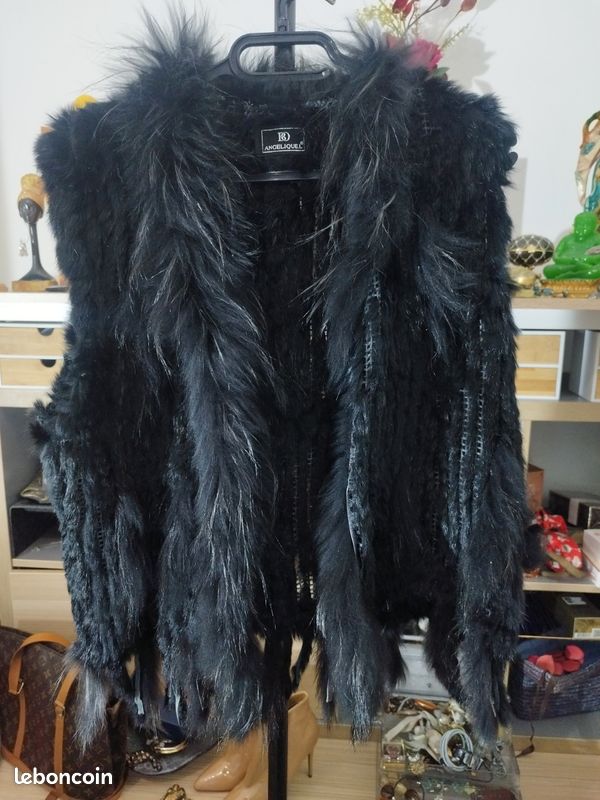Gilet Sans Manches En Fausse Fourrure Noire - Taille S/M - Occasion Très Bon État