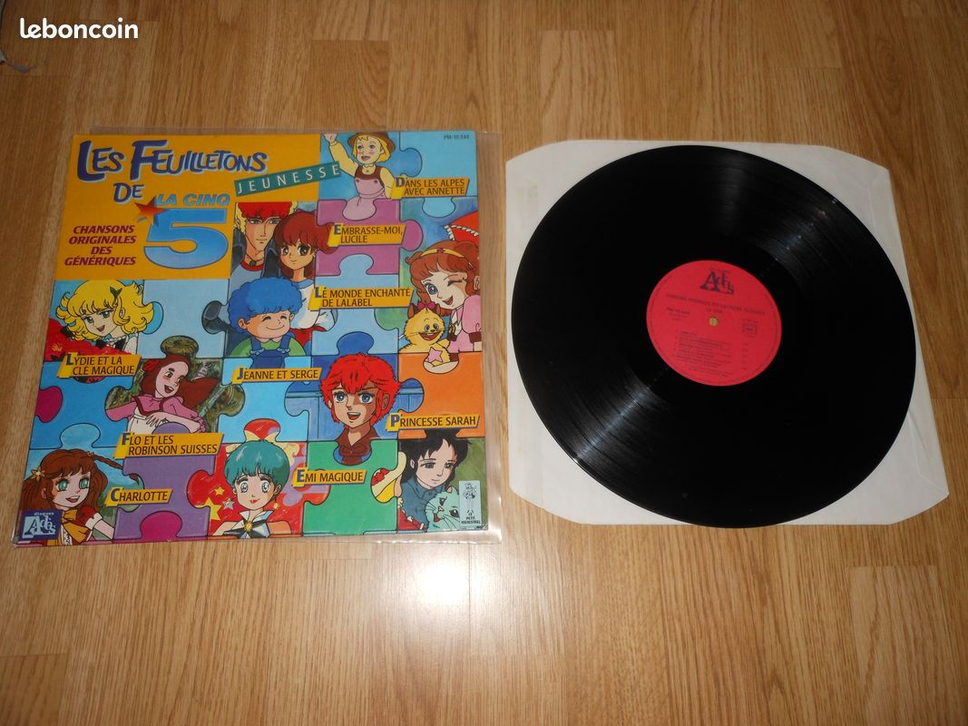 Vinyle 33 Tours générique Dessins animés les feuilletons de la cinq 5 (Princesse Sarah - Jeanne et serge - Embrasse moi Lucile - Emi magique - Lydie et la clé magique - Flo et les robinson suisse) (image 3)
