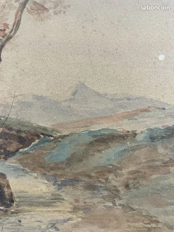 Aquarelle début XXème signée : paysage sentier en Montagne (image 10)