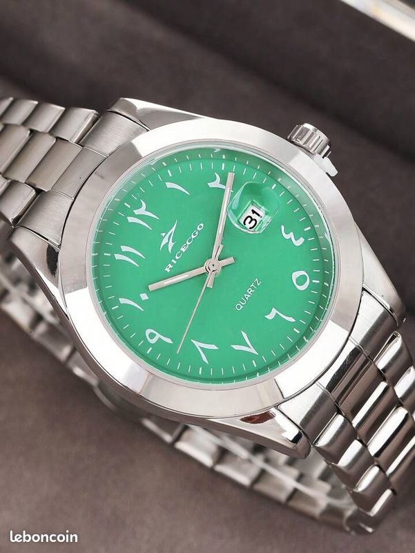 Montre Homme Bracelet Métal Quartz - Cadran Vert - Style Sport Décontracté - Etanche
