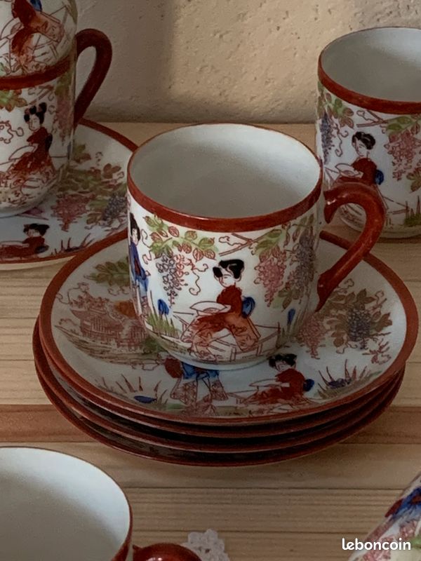 6 Tasses à Thé +Soucoupes Vintage Gheisha Porcelaine Ultra Fine (image 2)