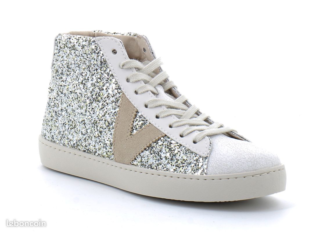 Baskets montantes à lacets et à paillettes pour femme 1126189