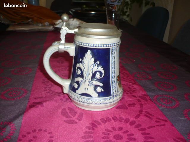 Chope à bière ancienne avec couvercle origine allemande (image 2)