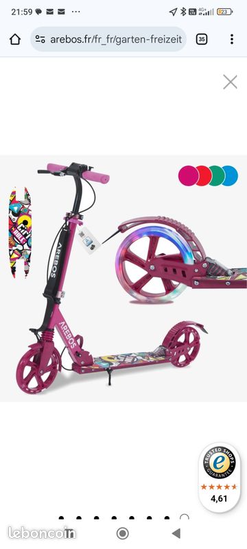 Trottinette AREBOS Rouge - Roues LED, Suspension Avant, Porte-bouteille - Ados/Adultes