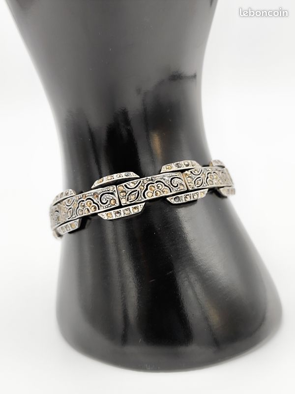 Bracelet Art Déco En Argent Massif 925, Ancien Et Plein De Caractère