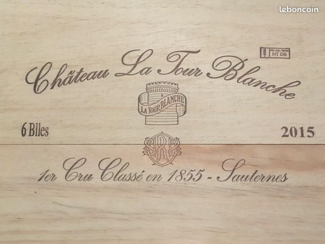 Couvercle de caisse de vin en bois 50 x 32 cm Château la Tour Blanche 2015 (image 1)