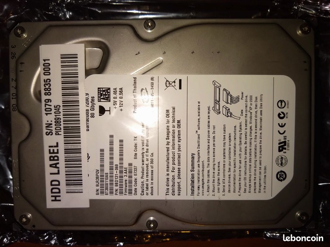 Disque Dur 80Go SATA 3.5 Seagate Barracuda 7200.9 (image 2)