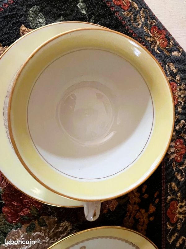 2 tasses à thé et soucoupes vintage LF Véritable Porcelaine dorée (image 5)