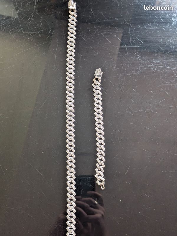 Parure De Bijoux Hip Hop - Collier Et Bracelet Mailles Cubaines Avec Strass - Homme