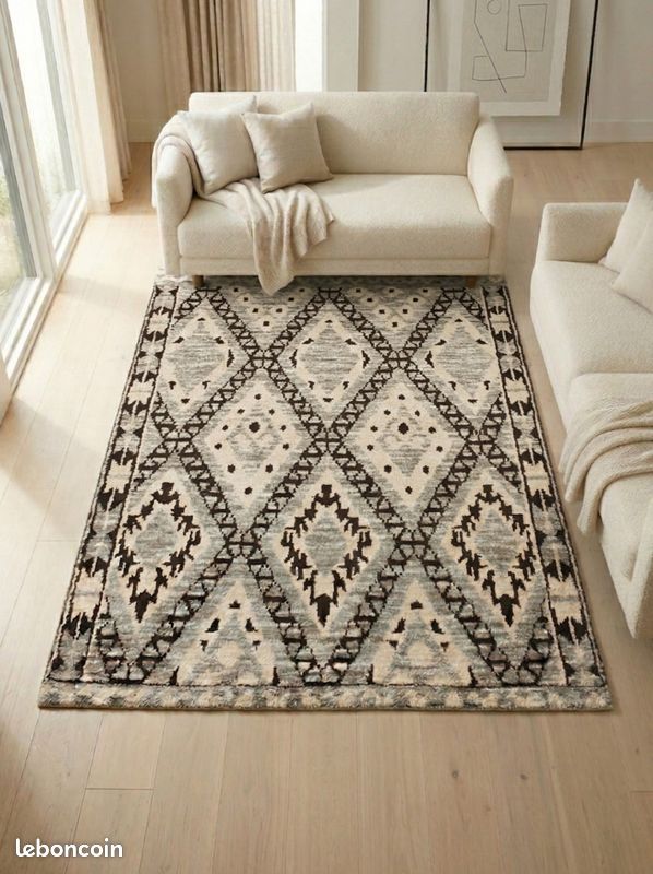 Tenture Murale Indienne 2x3 Pieds - Tapisserie Laine Et Jute Motif Géométrique Vintage