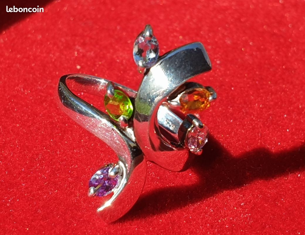 Bague En Argent Massif 800 Avec Pierre - Vintage - Occasion Bon état - Poinçon Présent