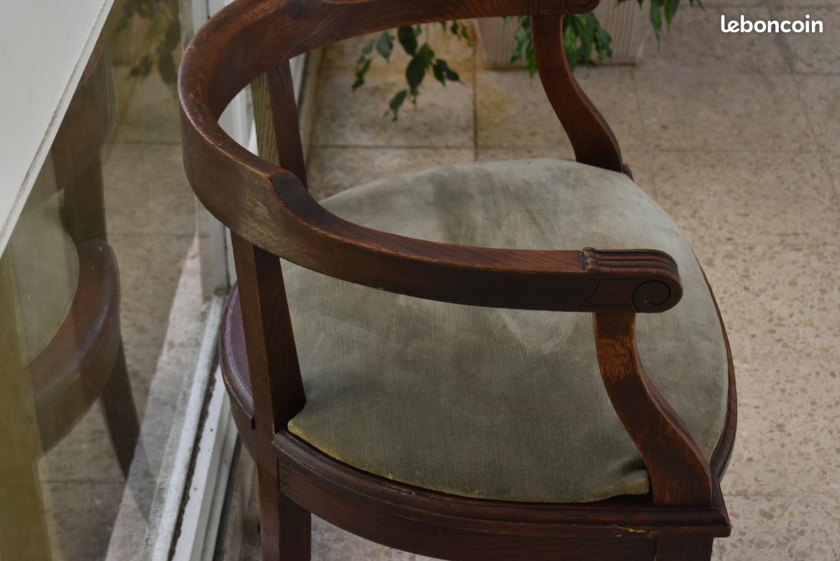 Ancien fauteuil en bois de chêne massif epoque 1930 de direction bureau confortable (image 5)