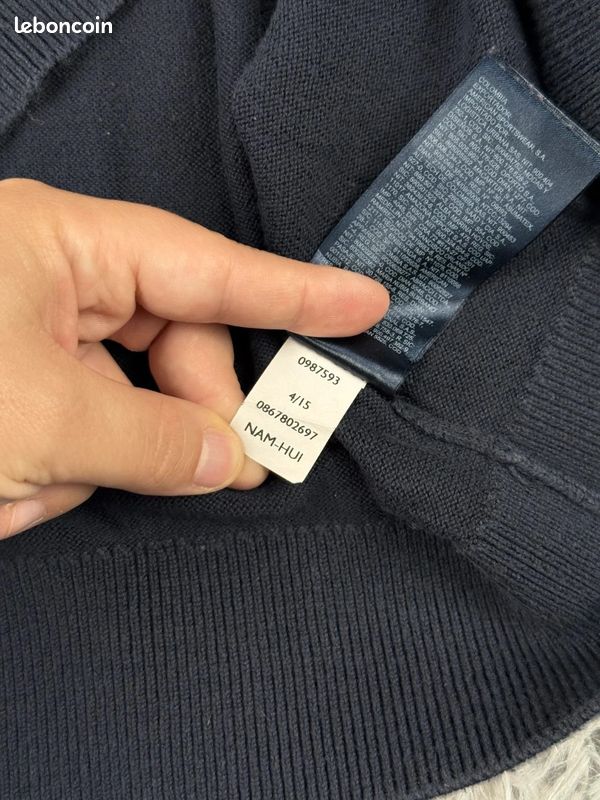 Pull à col V Tommy Hilfiger coton brodé bleu marine Homme taille L #PTM345 (image 12)