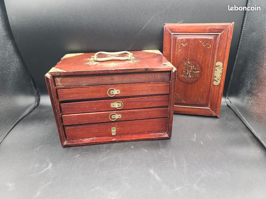Set De Jeu Mah Jong Chinois Ancien - étui Cuir Et Tuiles Bambou - Hilton Johnson