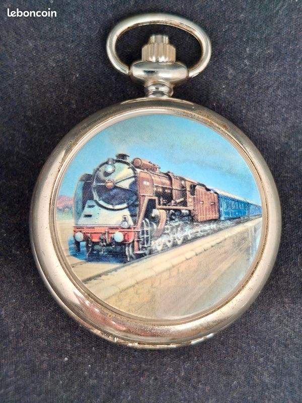 Montre De Poche Mécanique Atlas Train Bleu - Remontage Manuel - Neuf