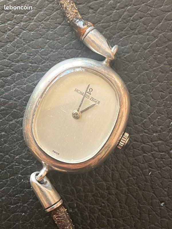 Montre Femme Vintage Richard Zeger En Argent - Fonctionnelle - Cadran Noir Avec Boîte Originale