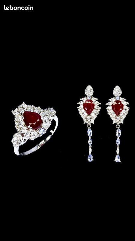 Parure rubis – bague fr 54 & boucles d’oreilles plaqué or (image 2)