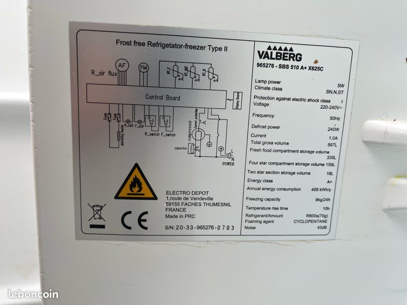 Lot de pièces détachées pour frigo congélateur VALBERG SBS 510 A+ (image 3)