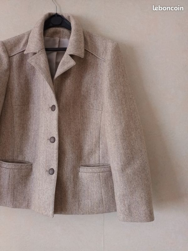 Veste Femme Vintage En Laine Mohair Beige - Taille 38/40, Trench Intemporel