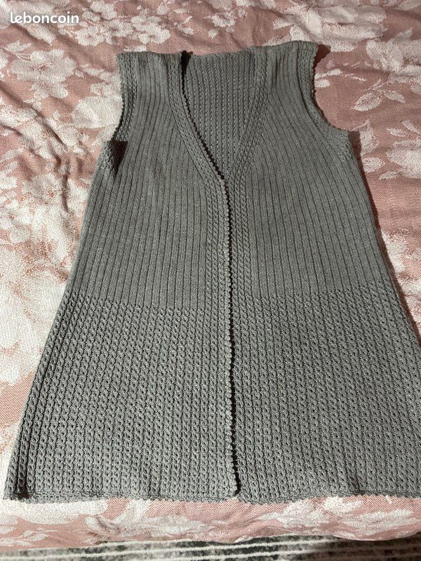 Tunique Ancienne Sans Manches - Gris Marine - Taille S/UK8-10 - Laine Mélangée - Occasion Très Bon État