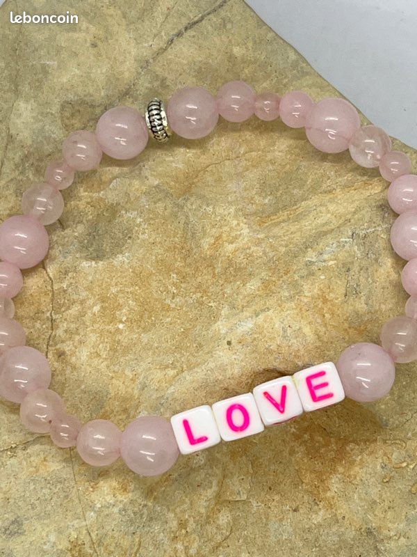 Bracelet LOVE en véritable QUAZTZ ROSE (image 7)