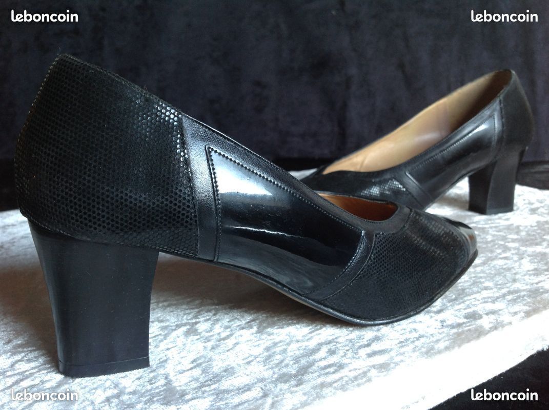 ESCARPINS CORINE TOUT CUIR VÉRITABLE NOIR VERNIS Envoi Possible (image 6)