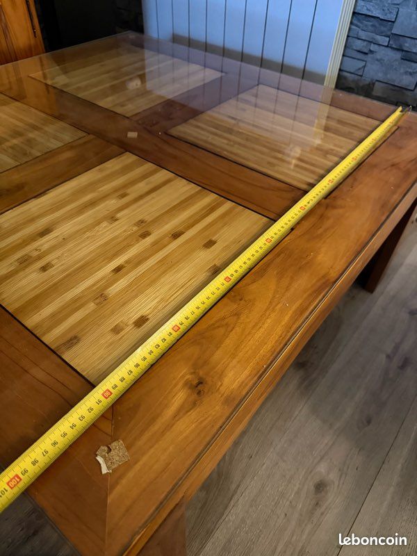 Table basse Teck et bambou 1mx1m (image 5)