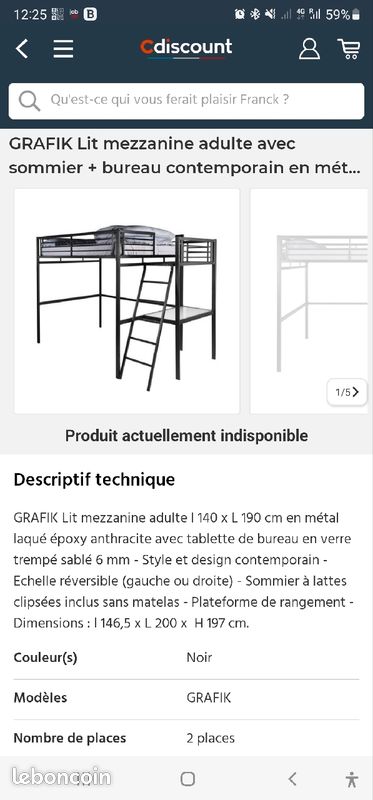 Lit mezzanine 140x190 cm (image 1)