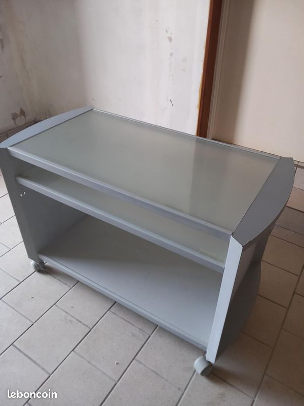 URGENT - Meuble TV ou multimédia à roulettes – plateau en verre (image 1)