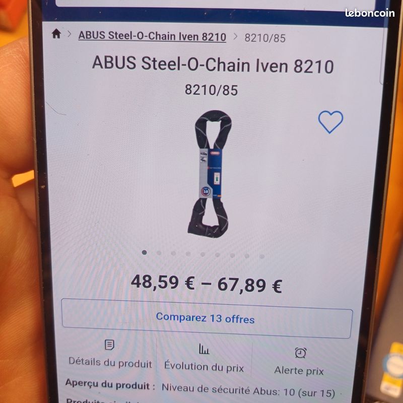 Chaîne Antivol Motocyclette ABUS 110cm 2 clés 7089 (image 4)