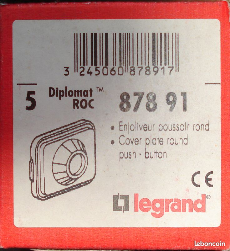 Enjoliveur poussoir rond Legrand Diplomat lot 4 pièces (image 1)