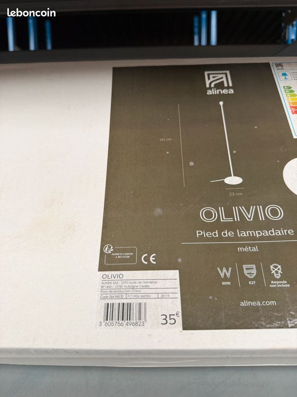 Pied de lampadaire métal blanc ref Olivio 23 x H 141 cm Alinea neuf (image 2)