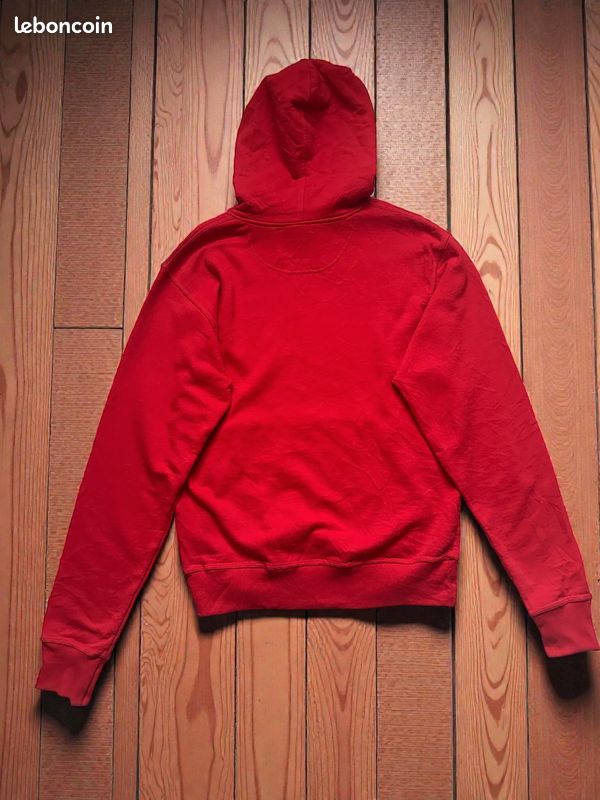 Sweat à Capuche Vintage Cheetah Mervyns - Années 90 - Taille Garçon XL Rouge - Zippé, Fabriqué Aux USA