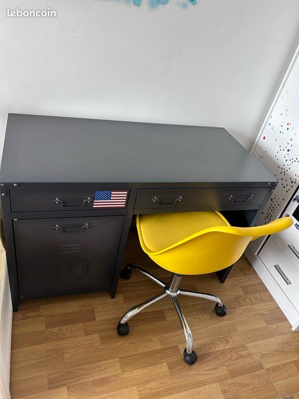 Bureau noir en métal complet avec chaise et caisson maison du monde (image 1)